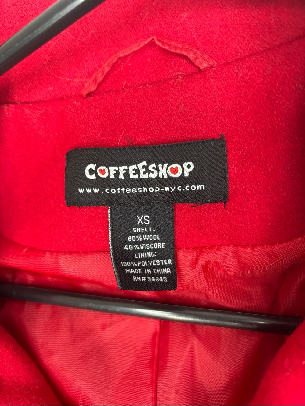 CoffeeShop Women's XS Bright Red Belted Pea Coat Buttons Wool Trench Jacket - Picture 3 of 7